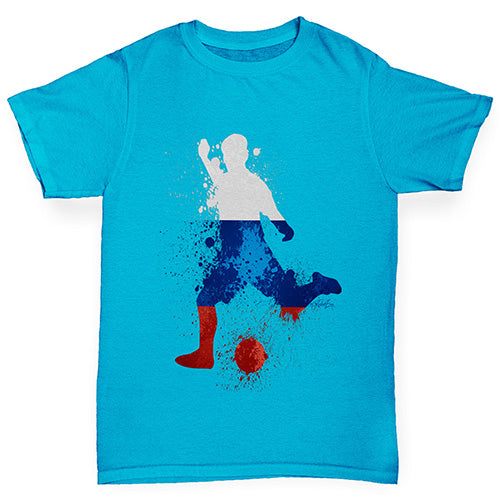 Boys novelty t shirts Football Soccer Silhouette Russia Boy's T-Shirt Age 12-14 Azure Blue