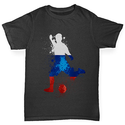 funny t shirts for boys Football Soccer Silhouette Russia Boy's T-Shirt Age 3-4 Black