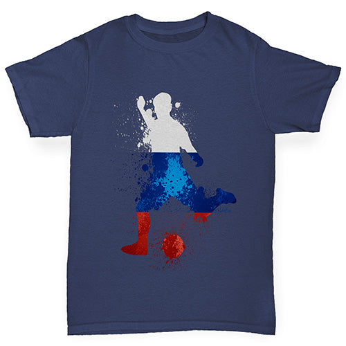 funny t shirts for boys Football Soccer Silhouette Russia Boy's T-Shirt Age 7-8 Navy