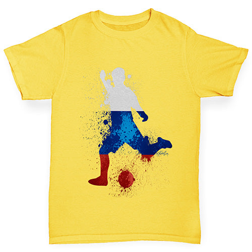 Novelty Tees For Boys Football Soccer Silhouette Russia Boy's T-Shirt Age 12-14 Yellow