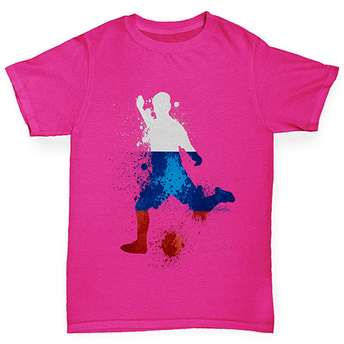 Girls Funny T Shirt Football Soccer Silhouette Russia Girl's T-Shirt Age 9-11 Pink