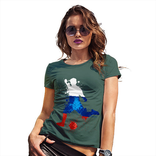 Funny T Shirts For Women Football Soccer Silhouette Russia Women's T-Shirt Medium Bottle Green