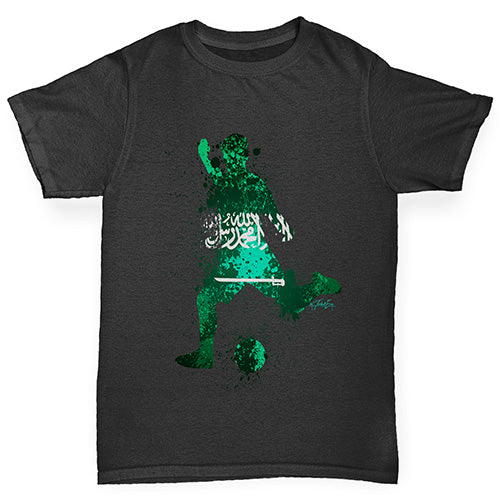 Boys Funny Tshirts Football Soccer Silhouette Saudi Arabia Boy's T-Shirt Age 5-6 Black