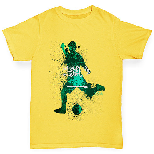 Boys Funny Tshirts Football Soccer Silhouette Saudi Arabia Boy's T-Shirt Age 12-14 Yellow