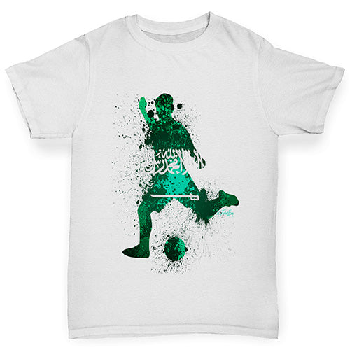 Kids Funny Tshirts Football Soccer Silhouette Saudi Arabia Girl's T-Shirt Age 5-6 White