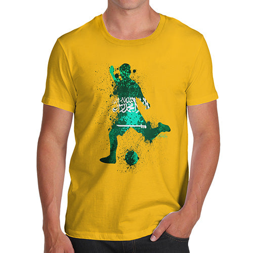 Funny T-Shirts For Men Football Soccer Silhouette Saudi Arabia Men's T-Shirt Large Yellow