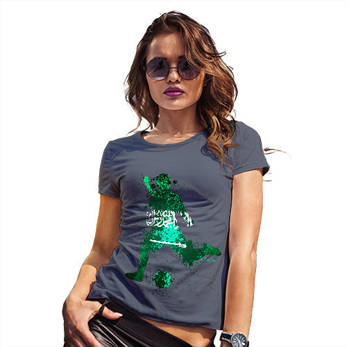 Funny T Shirts For Mom Football Soccer Silhouette Saudi Arabia Women's T-Shirt Small Navy