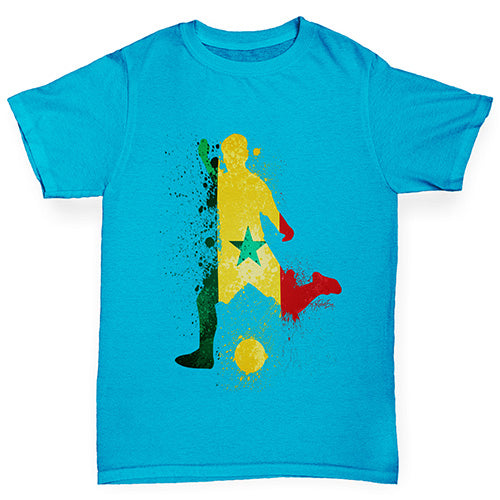 Boys Funny T Shirt Football Soccer Silhouette Senegal Boy's T-Shirt Age 12-14 Azure Blue