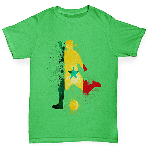 Girls funny tee shirts Football Soccer Silhouette Senegal Girl's T-Shirt Age 3-4 Green