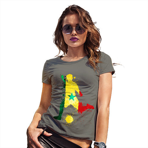 Funny T-Shirts For Women Sarcasm Football Soccer Silhouette Senegal Women's T-Shirt Large Khaki
