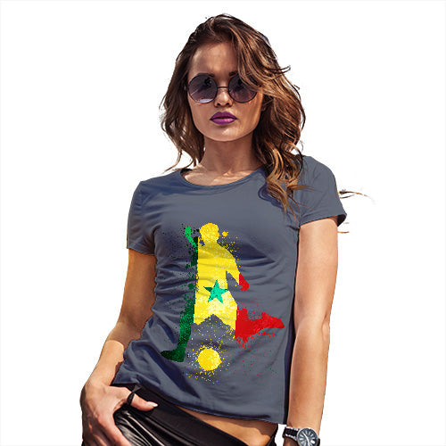 Funny T-Shirts For Women Football Soccer Silhouette Senegal Women's T-Shirt X-Large Navy