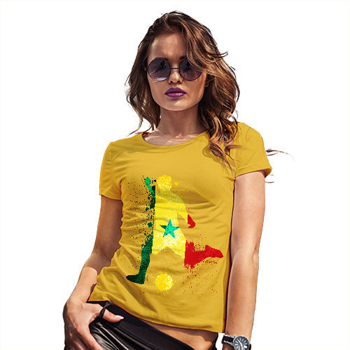 Womens Novelty T Shirt Football Soccer Silhouette Senegal Women's T-Shirt Medium Yellow