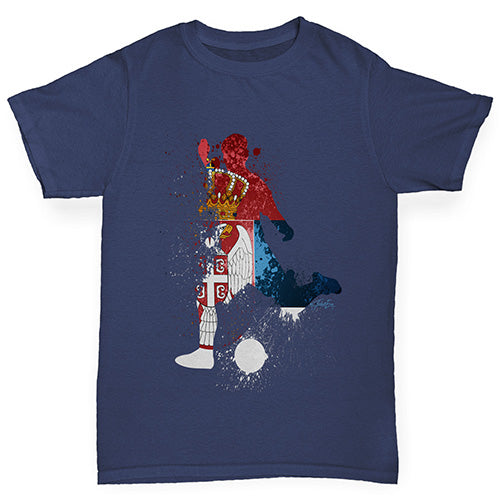 Kids Funny Tshirts Football Soccer Silhouette Serbia Boy's T-Shirt Age 5-6 Navy