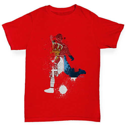 funny t shirts for boys Football Soccer Silhouette Serbia Boy's T-Shirt Age 9-11 Red