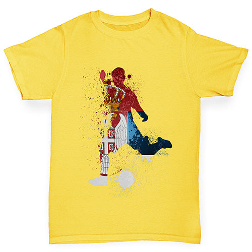 Boys Funny T Shirt Football Soccer Silhouette Serbia Boy's T-Shirt Age 12-14 Yellow