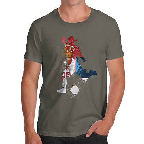 Funny Gifts For Men Football Soccer Silhouette Serbia Men's T-Shirt Small Khaki