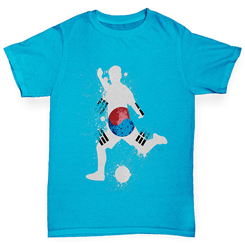 Novelty Tees For Boys Football Soccer Silhouette South Korea Boy's T-Shirt Age 12-14 Azure Blue