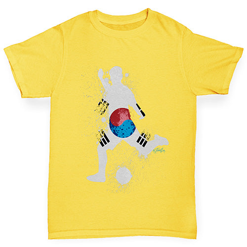 Boys Funny Tshirts Football Soccer Silhouette South Korea Boy's T-Shirt Age 3-4 Yellow