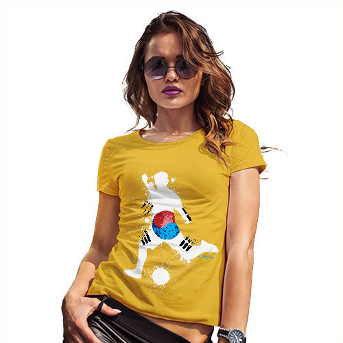 Funny T-Shirts For Women Football Soccer Silhouette South Korea Women's T-Shirt Large Yellow