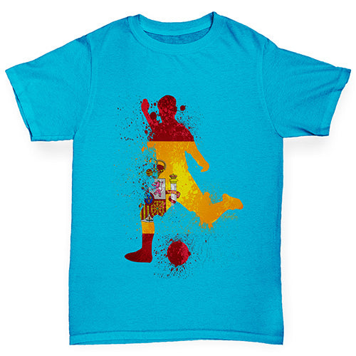 Boys funny tee shirts Football Soccer Silhouette Spain Boy's T-Shirt Age 3-4 Azure Blue