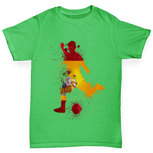 Boys novelty t shirts Football Soccer Silhouette Spain Boy's T-Shirt Age 5-6 Green