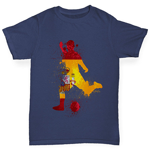 Boys Funny T Shirt Football Soccer Silhouette Spain Boy's T-Shirt Age 3-4 Navy