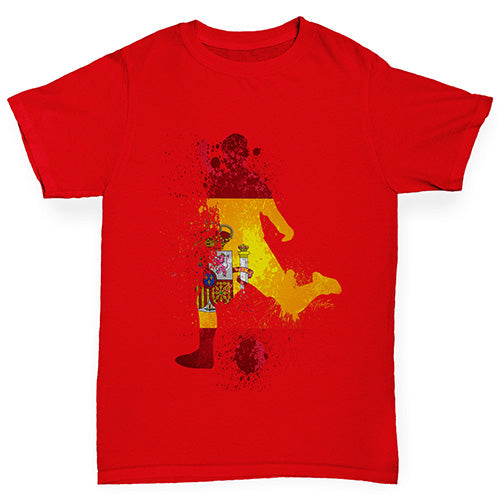 Boys funny tee shirts Football Soccer Silhouette Spain Boy's T-Shirt Age 7-8 Red