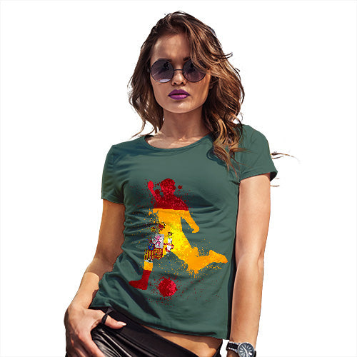 Womens Funny Tshirts Football Soccer Silhouette Spain Women's T-Shirt Small Bottle Green