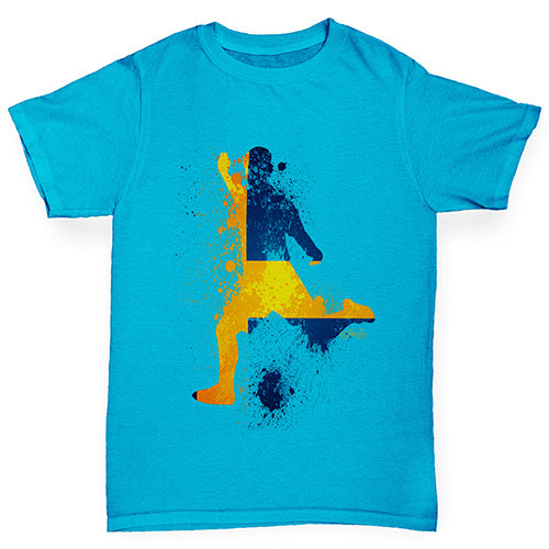 Boys novelty tees Football Soccer Silhouette Sweden Boy's T-Shirt Age 9-11 Azure Blue