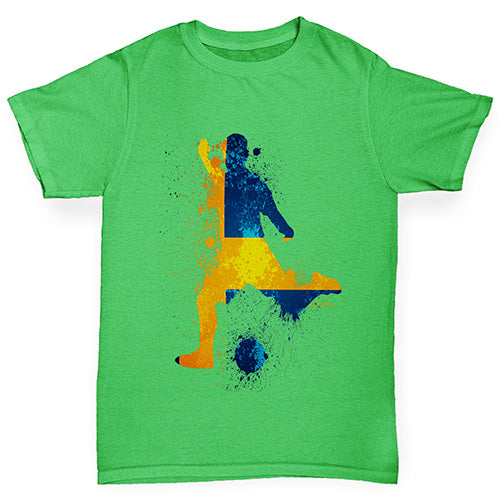 Novelty Tees For Boys Football Soccer Silhouette Sweden Boy's T-Shirt Age 12-14 Green