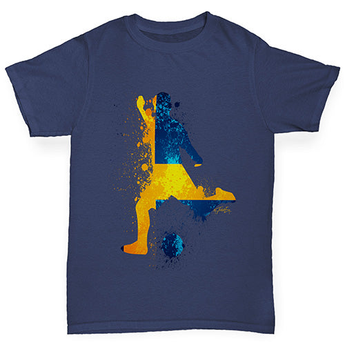 funny t shirts for boys Football Soccer Silhouette Sweden Boy's T-Shirt Age 5-6 Navy