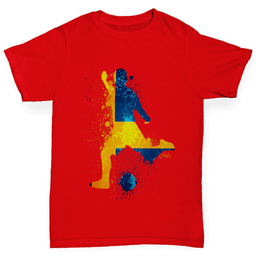 Boys novelty t shirts Football Soccer Silhouette Sweden Boy's T-Shirt Age 12-14 Red
