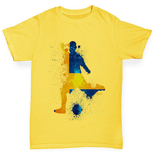 Boys Funny Tshirts Football Soccer Silhouette Sweden Boy's T-Shirt Age 5-6 Yellow
