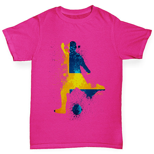 Girls novelty tees Football Soccer Silhouette Sweden Girl's T-Shirt Age 9-11 Pink