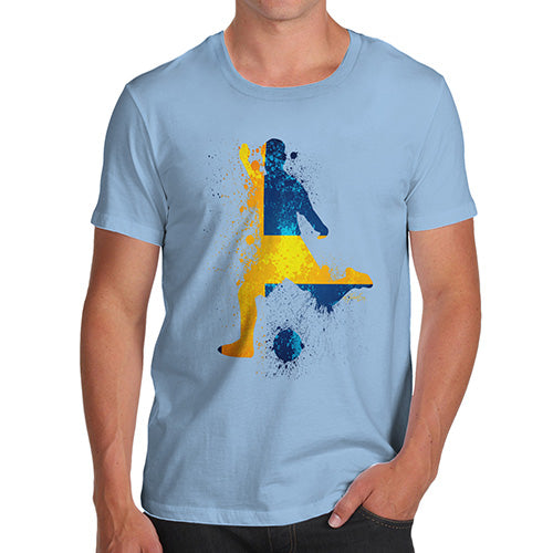 Funny T Shirts For Men Football Soccer Silhouette Sweden Men's T-Shirt X-Large Sky Blue