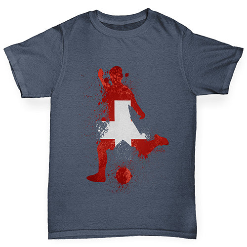 Kids Funny Tshirts Football Soccer Silhouette Switzerland Boy's T-Shirt Age 7-8 Dark Grey