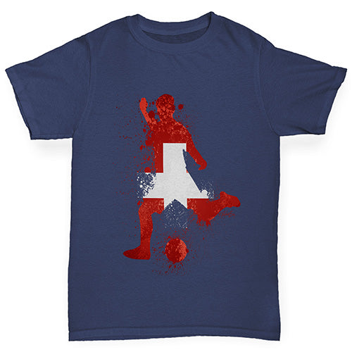 funny t shirts for boys Football Soccer Silhouette Switzerland Boy's T-Shirt Age 3-4 Navy