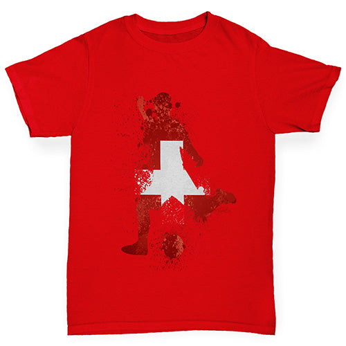 Kids Funny Tshirts Football Soccer Silhouette Switzerland Boy's T-Shirt Age 12-14 Red