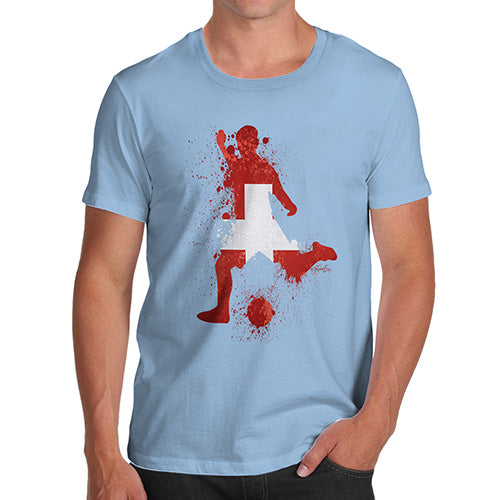 Funny T Shirts For Men Football Soccer Silhouette Switzerland Men's T-Shirt Large Sky Blue