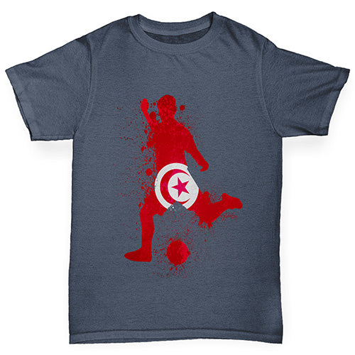 funny t shirts for boys Football Soccer Silhouette Tunisia Boy's T-Shirt Age 12-14 Dark Grey