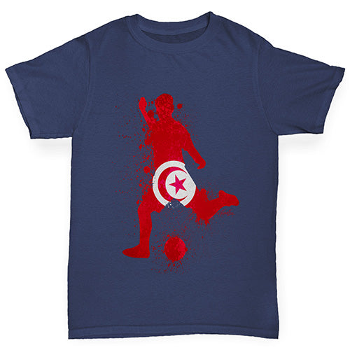 Kids Funny Tshirts Football Soccer Silhouette Tunisia Boy's T-Shirt Age 7-8 Navy