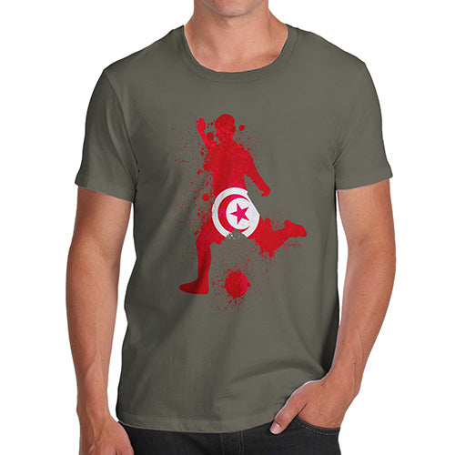 Mens Novelty T Shirt Christmas Football Soccer Silhouette Tunisia Men's T-Shirt Small Khaki