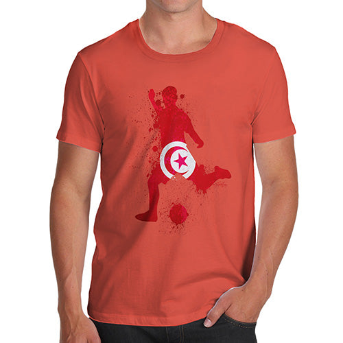 Funny Mens T Shirts Football Soccer Silhouette Tunisia Men's T-Shirt Medium Orange