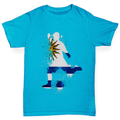 Boys novelty t shirts Football Soccer Silhouette Uruguay Boy's T-Shirt Age 12-14 Azure Blue