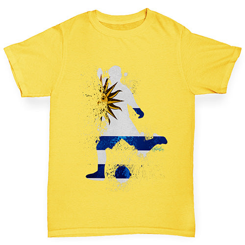 Boys funny tee shirts Football Soccer Silhouette Uruguay Boy's T-Shirt Age 5-6 Yellow