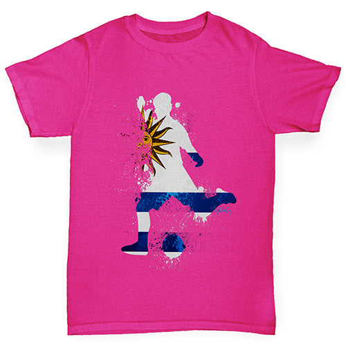 Girls novelty tees Football Soccer Silhouette Uruguay Girl's T-Shirt Age 12-14 Pink