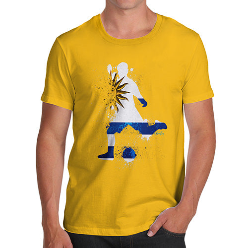 Funny T-Shirts For Men Sarcasm Football Soccer Silhouette Uruguay Men's T-Shirt Medium Yellow