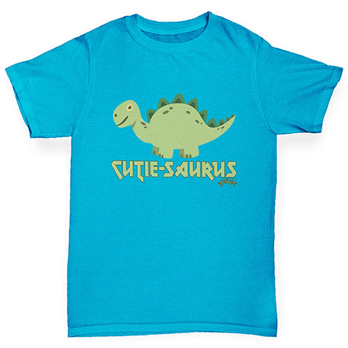 Boys novelty tees Cute-Saurus Cute Dinosaur Boy's T-Shirt Age 12-14 Azure Blue