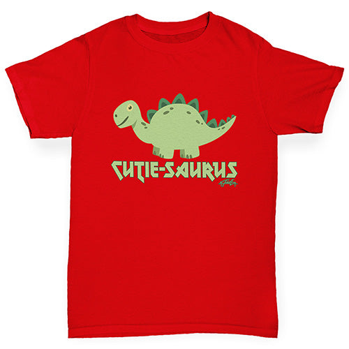 Novelty Tees For Boys Cute-Saurus Cute Dinosaur Boy's T-Shirt Age 3-4 Red