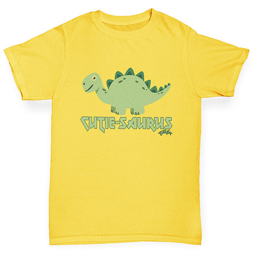 Boys funny tee shirts Cute-Saurus Cute Dinosaur Boy's T-Shirt Age 12-14 Yellow